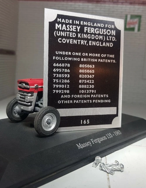 Massey Ferguson 165 Tracteur Construction Commission Plaque Intégré & Rivets
