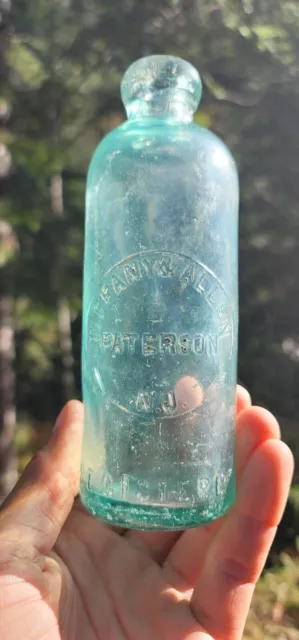 1890's New Jersey Hutch☆Antique Aqua Paterson N.J. Soda Bottle!