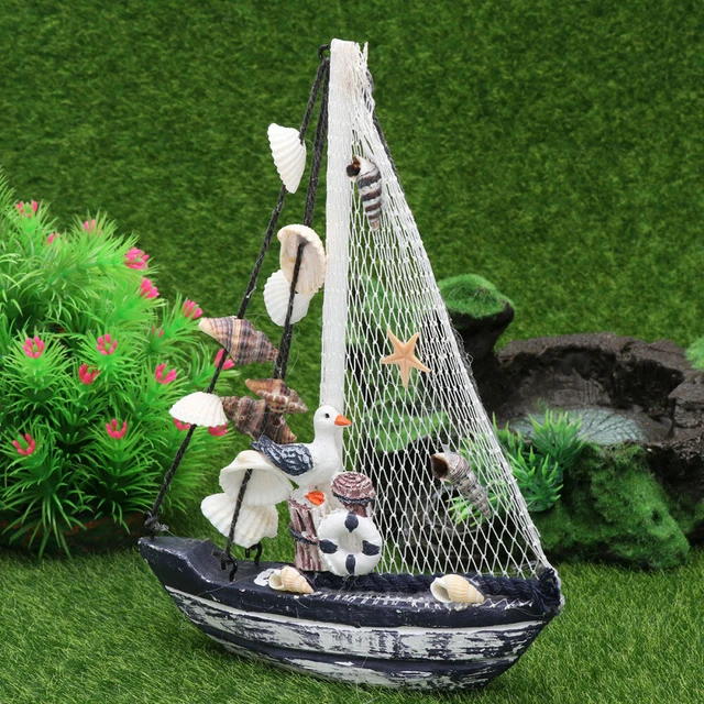 Mini Sailing Boat Ships Figure Nautical Statue Aquarium Seaside Decorate