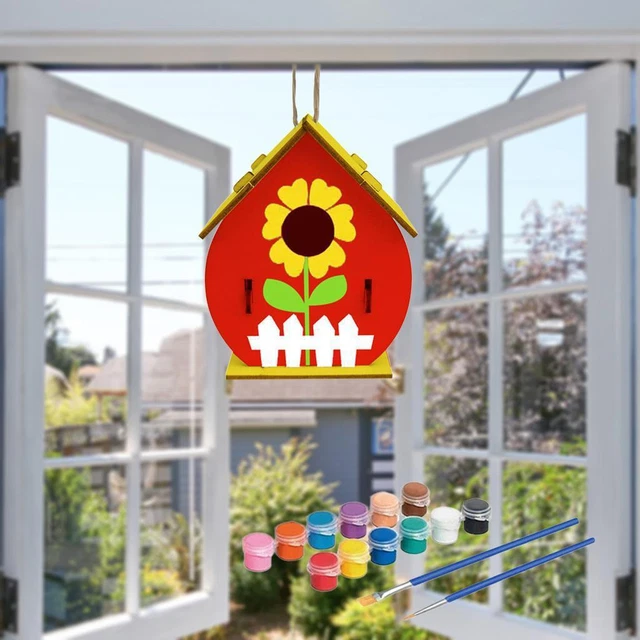 Build Your Own Unfinished Paintable Wooden Bird House Kit - Hanging Decor