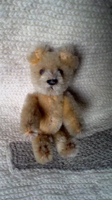 Desirable 3 1/2"  Schuco Blonde Miniature Mohair Bear Fully Jointed circa 1920's