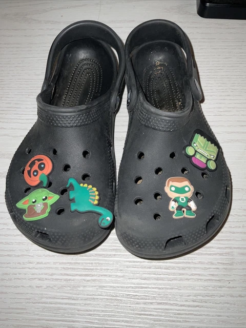 Black Crocs Kids 1 Charms Yoda Dinosaur Hulk Green Lantern Pumpkin Shoes
