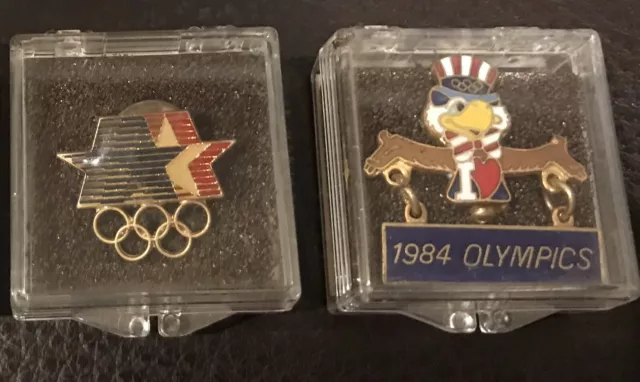 1984 Olympics Enameled Sam The Olympic Eagle Pin Sign AND Stars / Rings Pin New