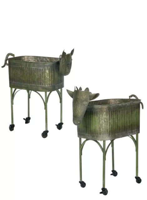 Set of 2 Metal Farm Animal Planters Primitive Farmhouse Garden Patio Container