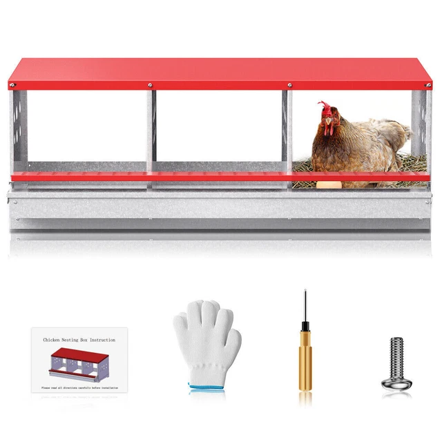 New Chicken Nesting Box 3 Vented Holes Metal Poultry Nest Chicken Brooding Box