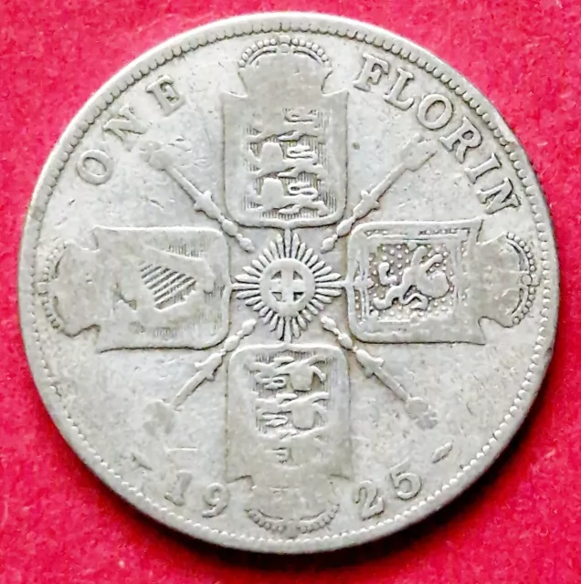 Royaume-Uni UK : assez rare et joli Florin 1925 George V en Argent lettre suivie