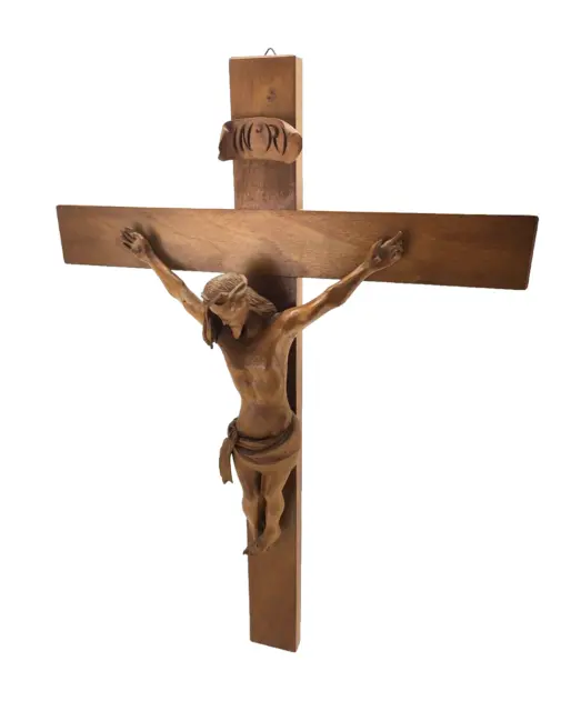 Großes Jesus Christus Wandkreuz - Holz geschnitzt - 55,5 cm