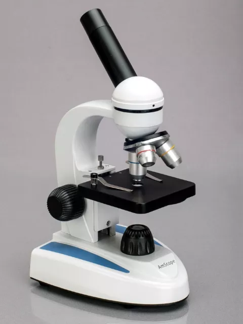 AmScope 40X-1000X Metal Student Compound Microscope + 100 Prepared Slides + Book 3