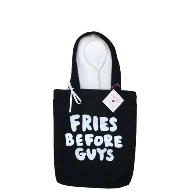 Bando NWT Black Canvas Tote Bag with White Print "Fries Before Guys" NWT