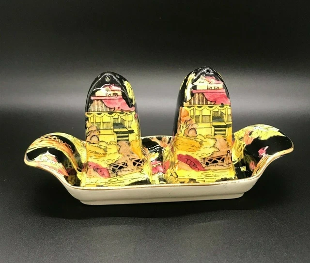 Vintage Royal Winton Grimwades PEKIN Chintz ACME Salt & Pepper Shakers and Tray