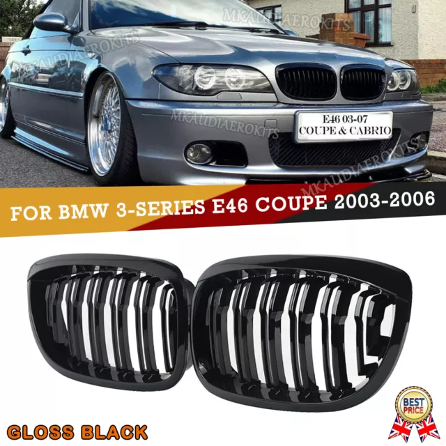 For 1999-2002 BMW E46 325Ci 330Ci Coupe Dual Slat Front Grille Grill Gloss  Black
