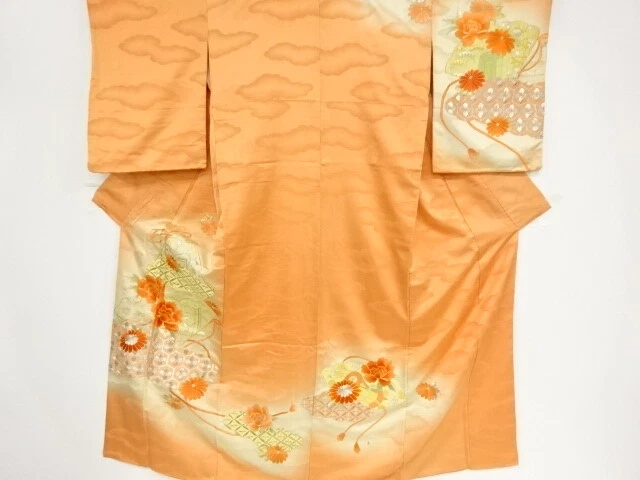 41877# Japanese Kimono / Antique Kimono / Embroidery / Folding Fan