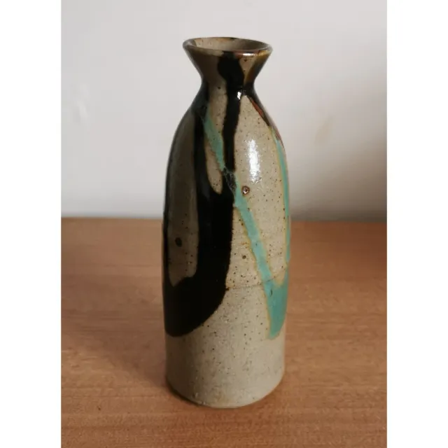 Vintage Style Art Pottery Drip Glazed Vase - Handmade Beige, Brown, Blue Design