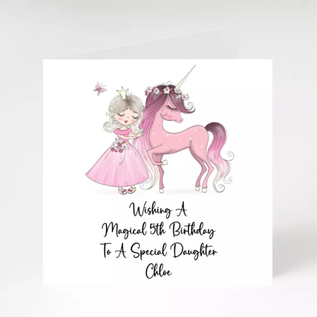 PERSONALISED Princess & Unicorn Girls / Kids / Childrens Birthday Card