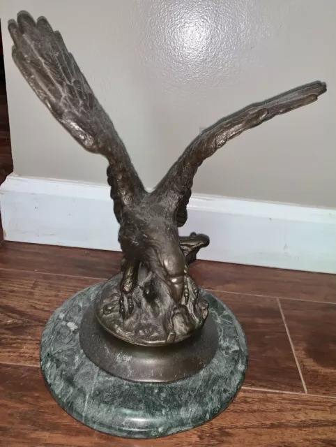 Vintage Signed Jules Moigniez Bronze Eagle Sculpture On Green Italian Marble 11"