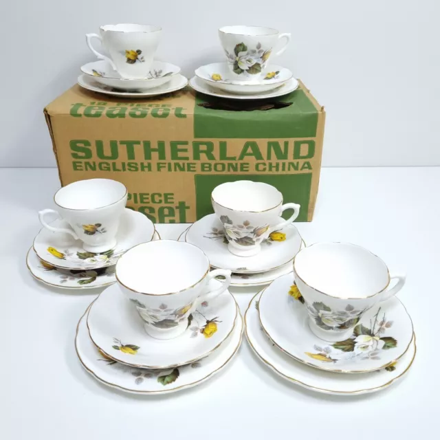 Royal Sutherland Tea Set Cup Saucer Plate Trios Yellow Rose Fine Bone China 18pc