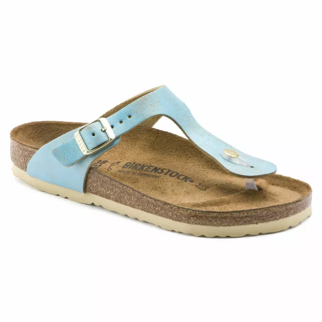 Birkenstock Leather GIZEH Washed Metallic Aqua BNIB 1012905