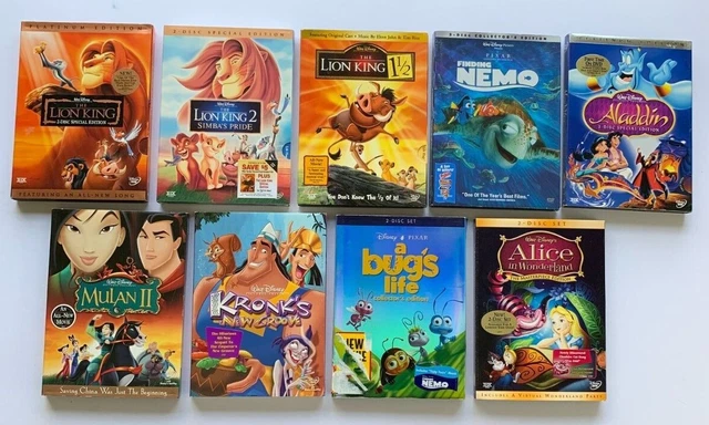 Lot of 9 Disney DVD Movies The Lion King Finding Nemo Aladdin A Bug's Life Mulan