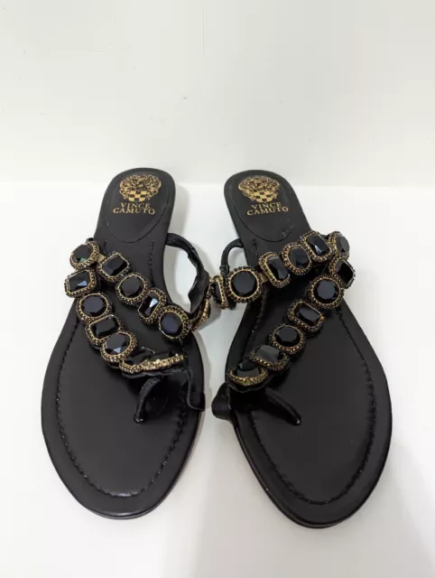 Vince Camuto Women's Idola Black Leather Embellished Wedge Sandal Size 10M
