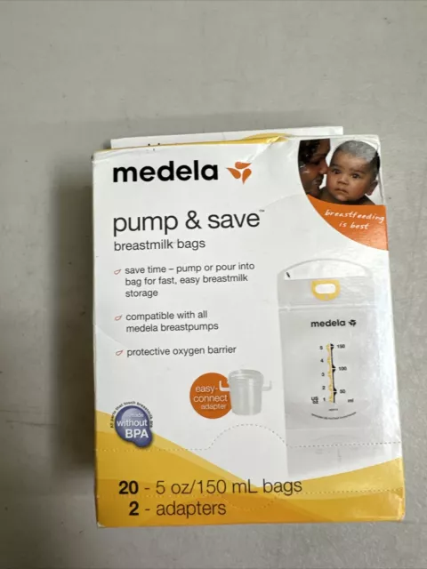 Medela Pump & Save Breast Milk Storage Bags 20 ct  - 2 adapters