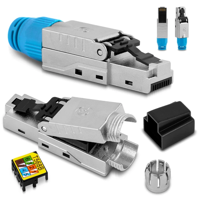 12x CAT8.1 RJ45 Stecker Werkzeuglos – Geschirmt, Vollmetall, 40 Gbit/s, 2000 MHz