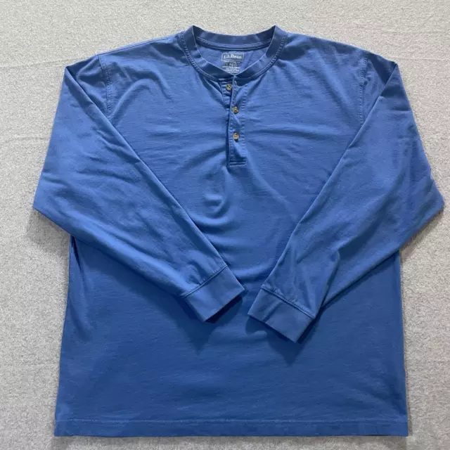 LL BEAN HENLEY Shirt Mens Size Large Long Sleeve Blue Traditional Fit ...