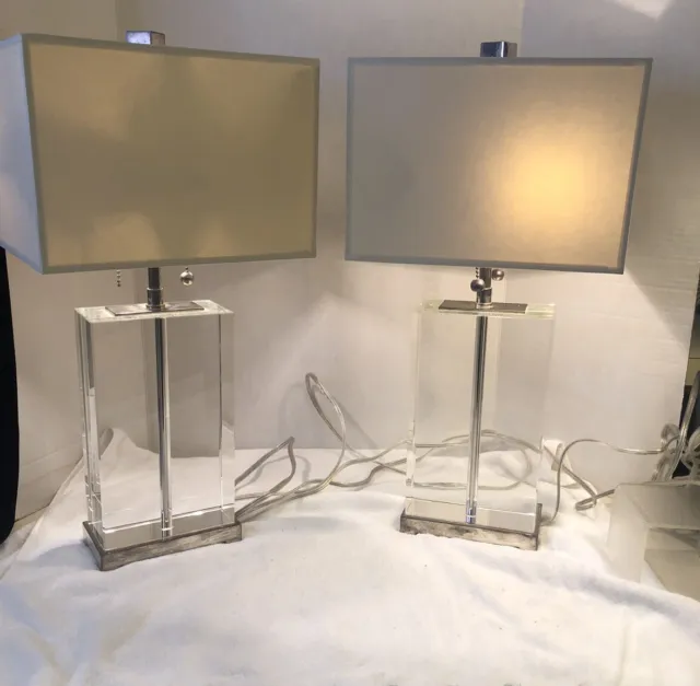 Rectangle Glass Polished Steel Finish Ethan Allen Lamps (Retail $690 Ea)09-7700B