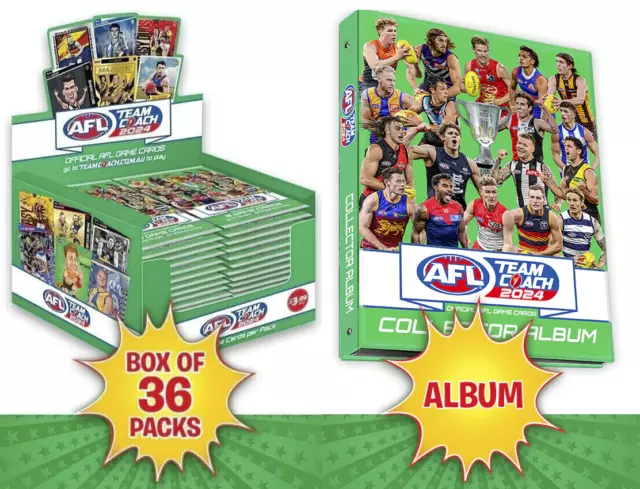 2024 Afl Teamcoach Team Coach Footy Trading Cards Sealed Box 36 Packs + Album