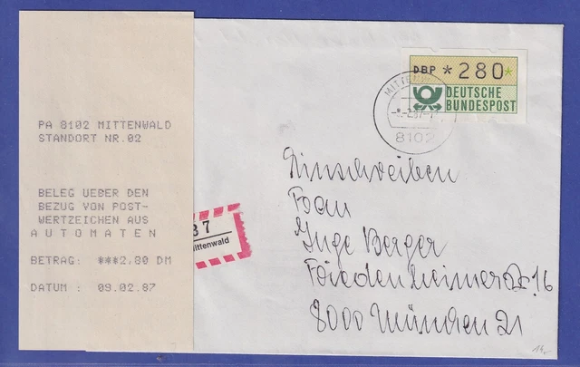 ATM Inbetriebnahme-FDC MWZD der 3. Gen. mit Quittung MITTENWALD  09.02.87