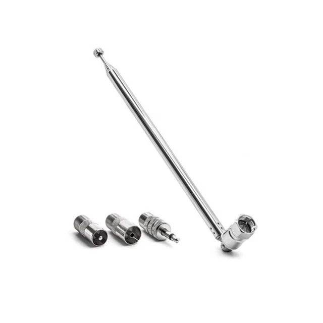 Antenna Telescopica FM A 7 Sezioni Con Spina F E 4 Adattatori – Ricambio Per Stereo E Radio HiFi, Lunghezza 75 Cm