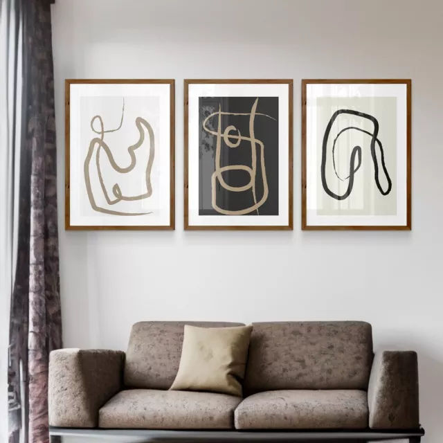 3 piece Framed Canvas Wall Art Decor Modern Abstract Drawing Style Print Set