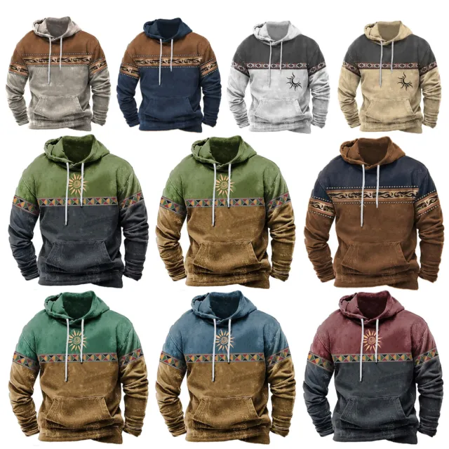 Mens Pullover Running Hoddie Color Block Sweatshirt Hooded Streetwear Holiday