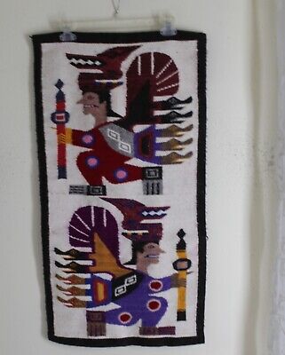Aztec Fun South American Flat Hand-Woven Wool Pictorial Art Rug Wall Hanging
