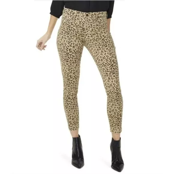 New Nydj Jeans Ami Skinny High Rise Animal Leopard Print Beige Tan Size 0