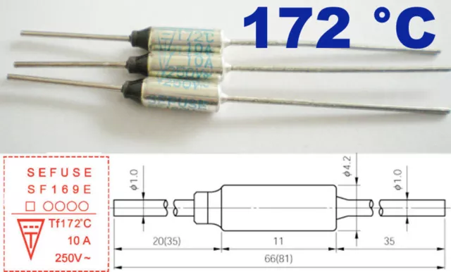 1Pcs Microtemp Thermal Fuse 172°C 172 Degree TF Cutoff SF169E 10A AC 250V New