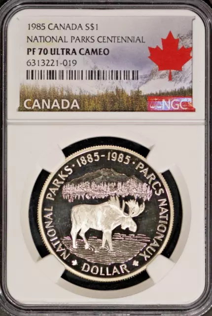 1985 $1 Silver Canadian National Parks Proof 70 Ultra Cameo NGC # 6313221-019