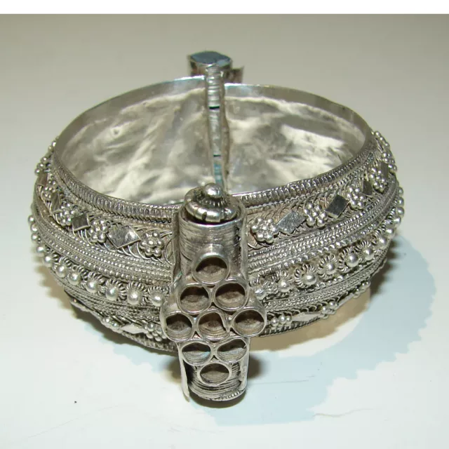 Antique Yemen Silver Bangle Bracelet Tribal Ethnic Cuff Filigree Boho Jewelry