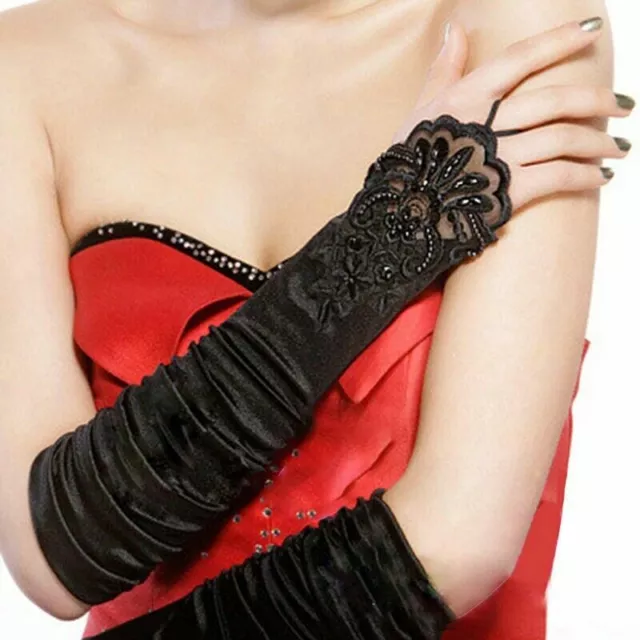 US Women 1920S Long Flapper Fingerless Evening Opera Satin Gloves Bride 18.89”