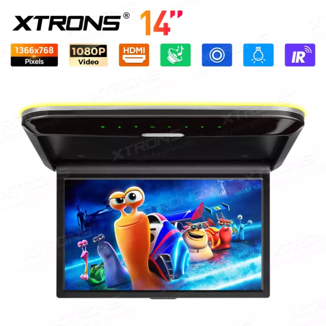 14" HD Car Roof Flip Down Monitor Overhead Mounted HDMI TV 1080P Player 2024 NEW 2