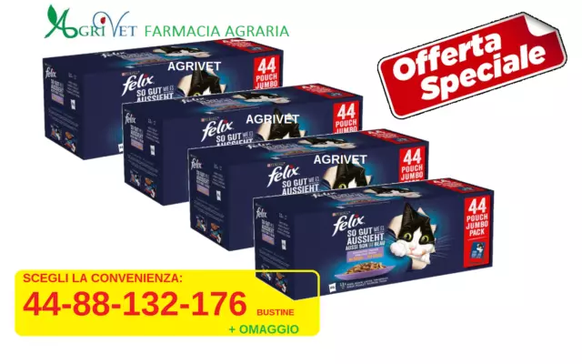 Felix Le Ghiottonerie Multipack da 44 FINO 176 Bustine da 85 gr Umido per Gatto