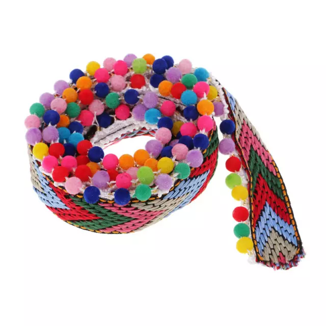 Ball Tassel Rainbow JUMBO Pom Pom Bobble Trim Jacquard Fringe Ribbon 1/Yard