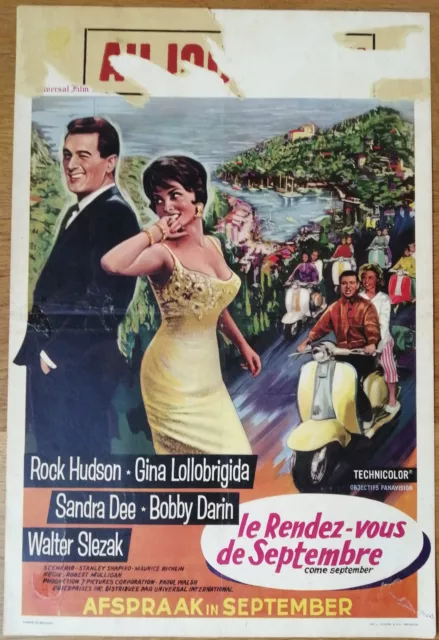 RENDEZ-VOUS SEPTEMBRE gina lollobrigida affiche cinema belge originale '61 VESPA