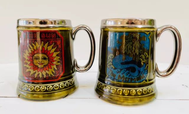 Lord Nelson Pottery Mugs The Sun The Mermaid 5" England Celestial Beer Steins