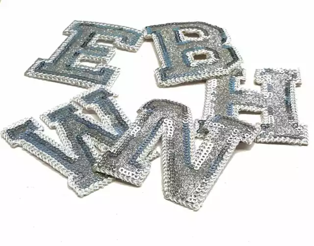 Quality Glitter Silver Letter Patch Patches Sew on Alphabet Embroidery Clothes