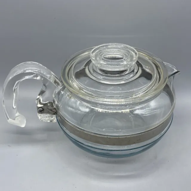 VTG Pyrex Glass Flameware w/ Lid 6 Cup Stove Top Coffee Pot Tea Kettle 8336