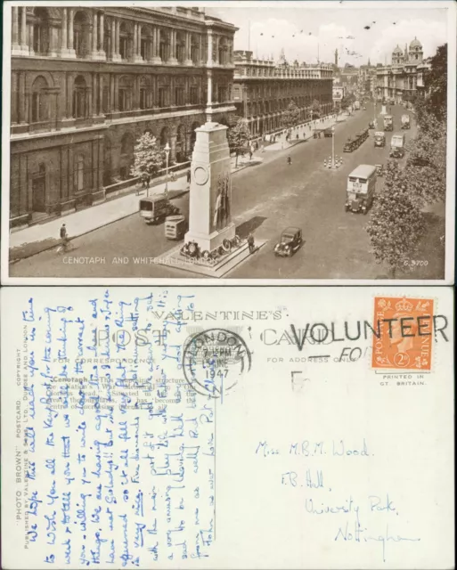 London Cenotaph & Whitehall G 9700 GB 1947 Cancel Valentines Photo Brown