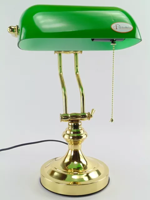 Lampada ministeriale da tavolo stile america da studio ottone lucido vetro verde