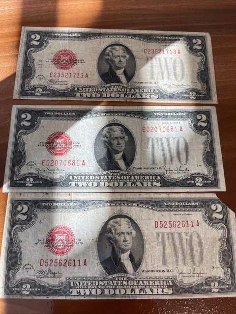 1928 Series $2 Dollar Red Seal United State Notes - G,D,F