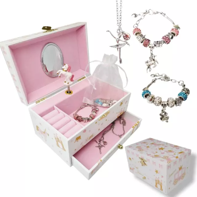 Music Jewelry Box with Necklace Pendant and Charm Bracelet Set|Jewllery Musical