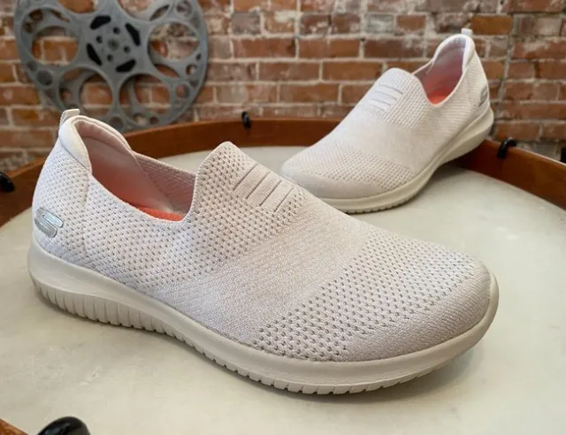 Skechers Ultra Flex Flat Washable Knit Slip-On Shoes Natural 9.5 Sale Harmonious